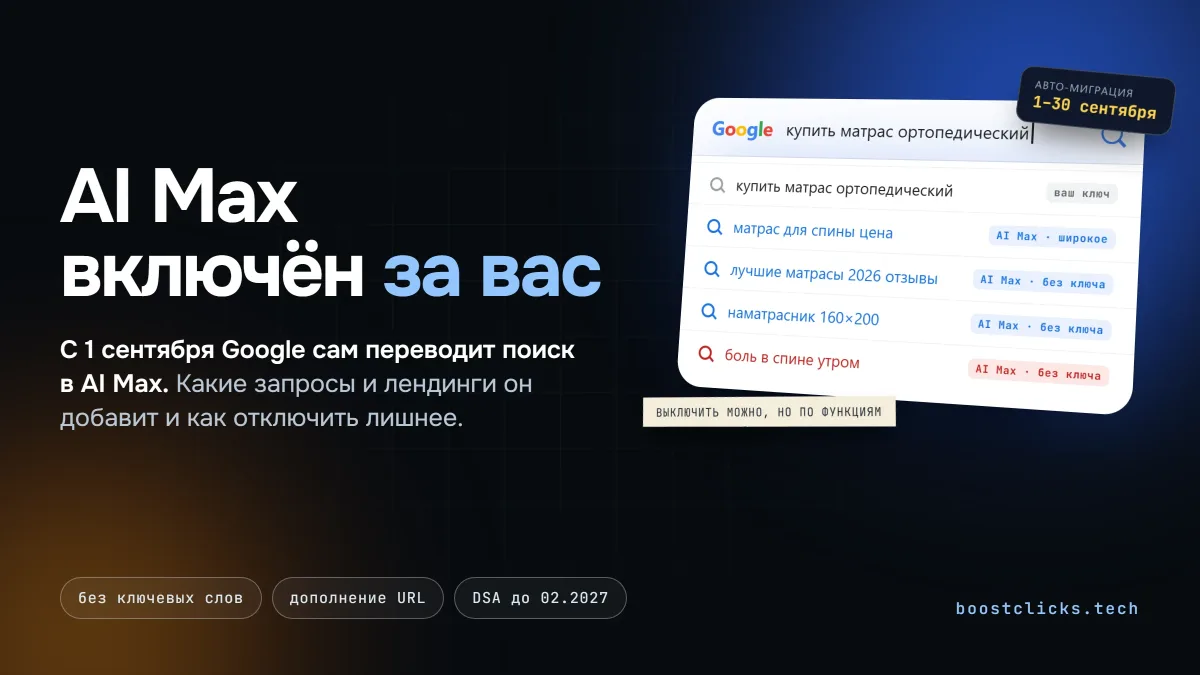 AI Max включён за вас: авто-миграция поисковых кампаний Google Ads AI Max включён за вас: авто-миграция поисковых кампаний Google Ads