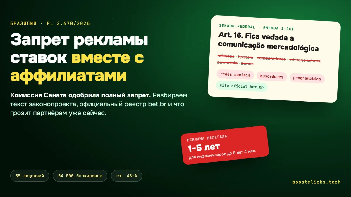 Бразилия запрещает рекламу ставок вместе с аффилиатами: разбор PL 2.470/2026