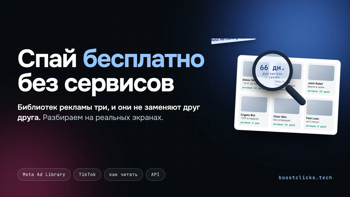 Спай бесплатно: библиотеки рекламы Meta и TikTok