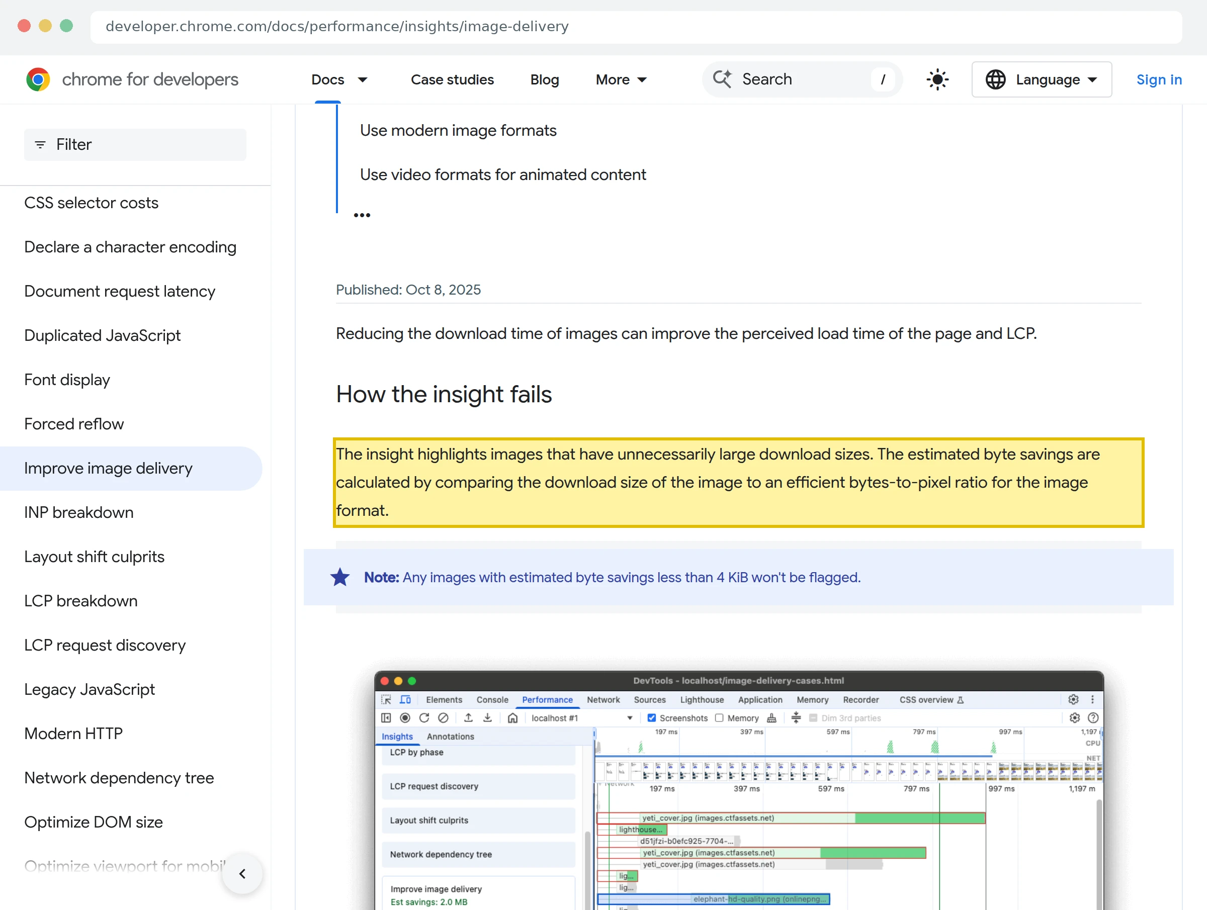 Скриншот Chrome DevTools о проверке доставки изображений