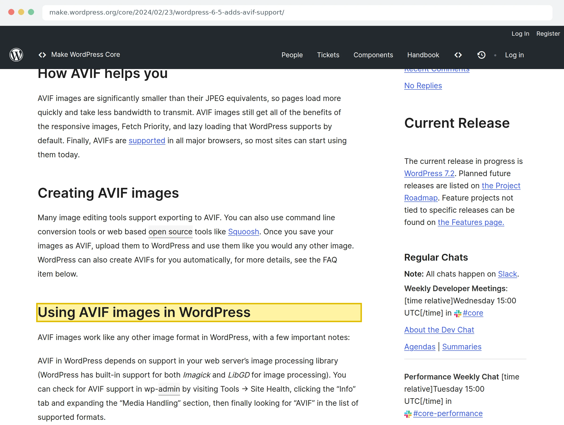 Скриншот WordPress о поддержке AVIF и проверке библиотек хостинга